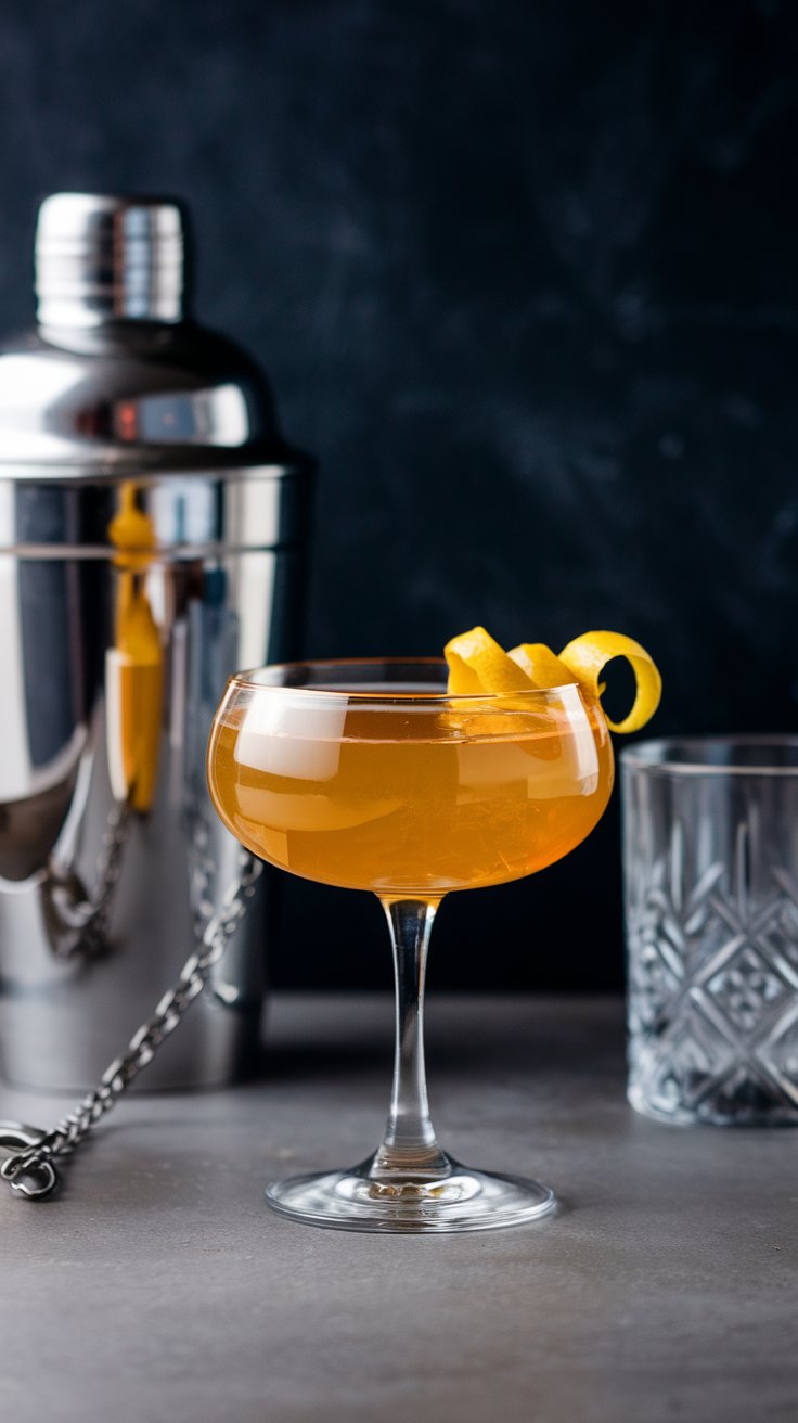 Refreshing Sidecar cocktail sitting on a counter.